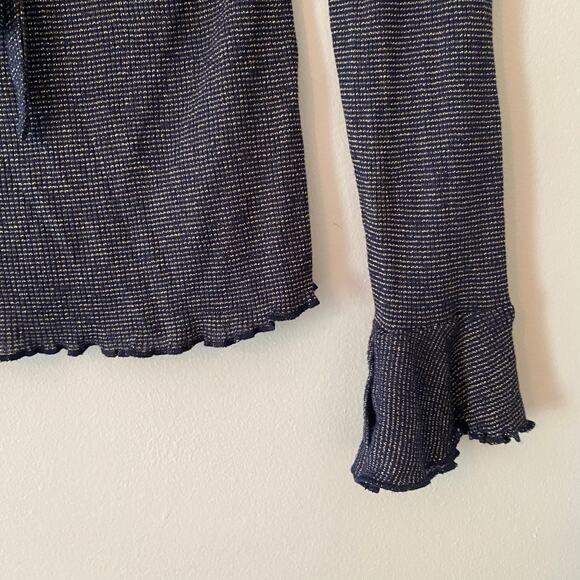 Free People Intimately Navy Blue Metallic Shimmer Long Sleeve V-neck Tie Medium - Picture 5 of 9